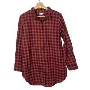 Garnet Hill Red Plaid Flannel Long Sleeve Mini Dress 8